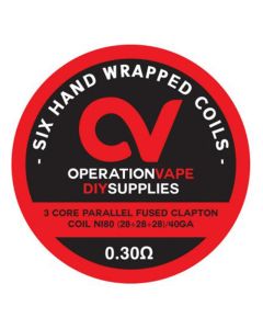 Operation Vape Prebuilt coils-Parallel Fused Clapton Coil NI80 (28+28+28)/40GA  0.30 ohm (6 pieces)